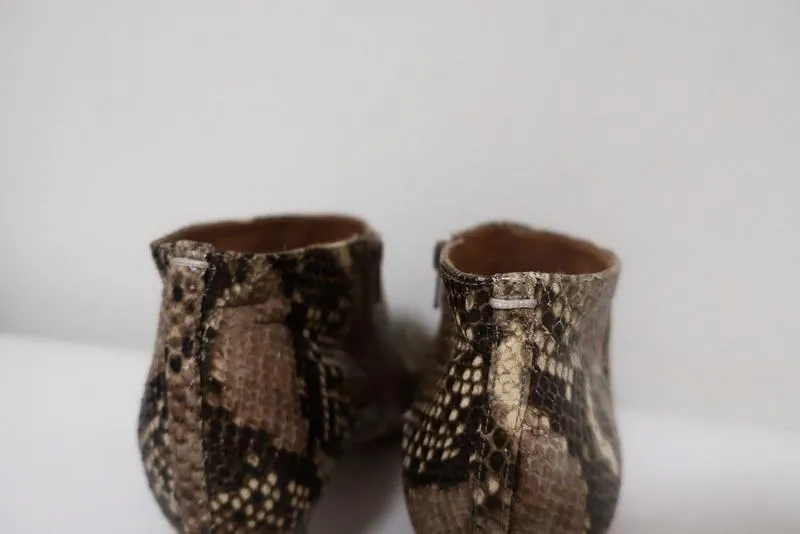 Maison Martin Margiela Peep-Toe Booties Taupe Snakeskin Size 36.5 Ankle Boots