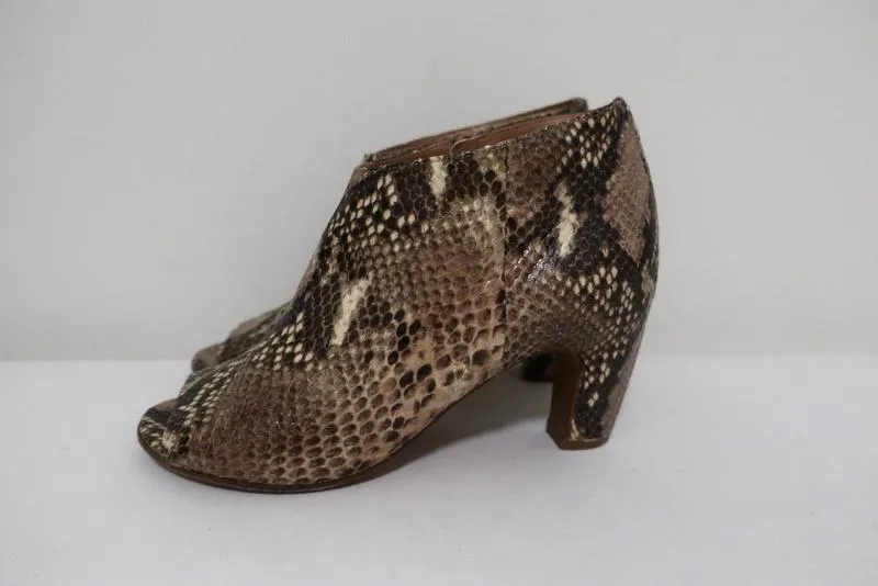 Maison Martin Margiela Peep-Toe Booties Taupe Snakeskin Size 36.5 Ankle Boots