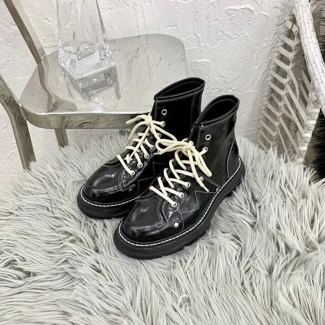 Martin Boots women Shoes Scarpe Donna Round Toe Ankle Boots Med Heel Ladies Boots Cross-Tied Female Shoes Plush Botas Mujer