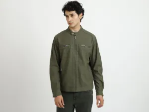 Men Solid Band Collar Jacket
