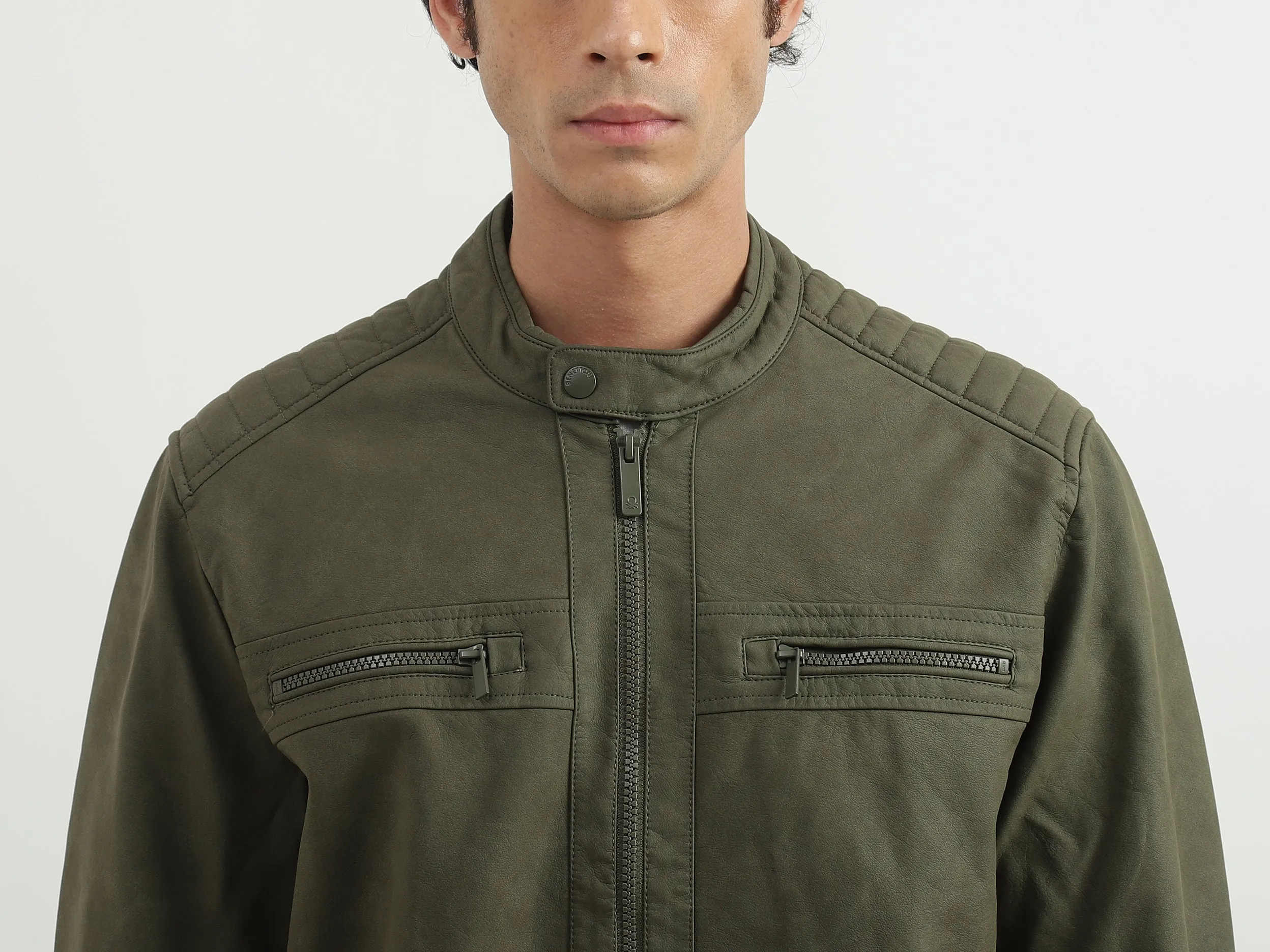 Men Solid Band Collar Jacket