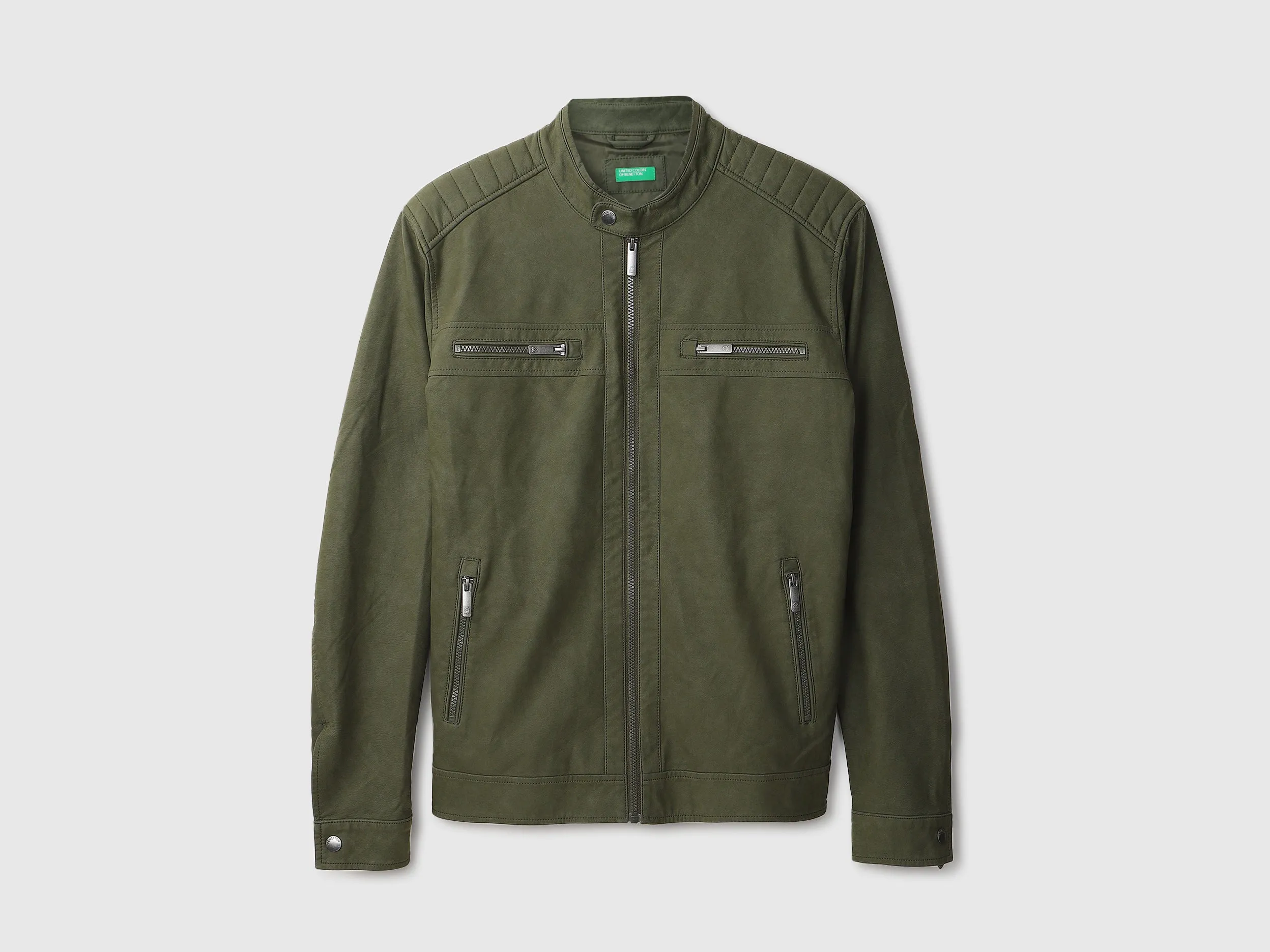 Men Solid Band Collar Jacket