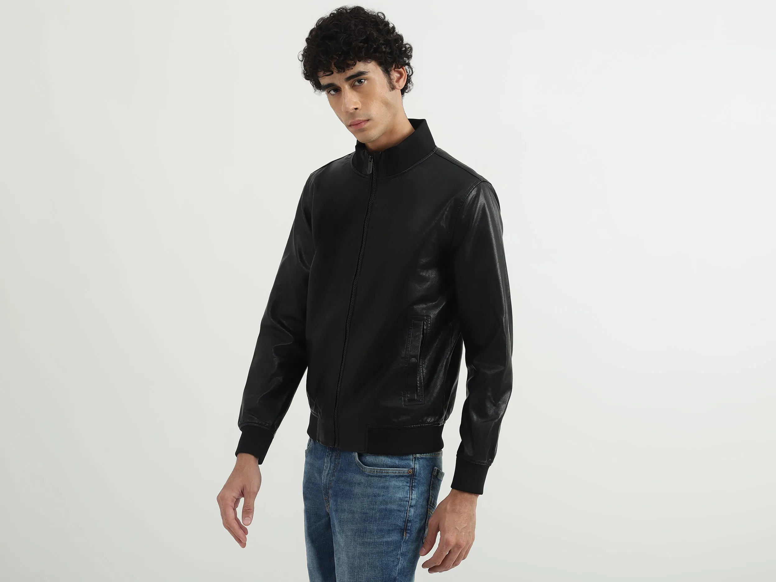 Men Solid High Neck Jacket