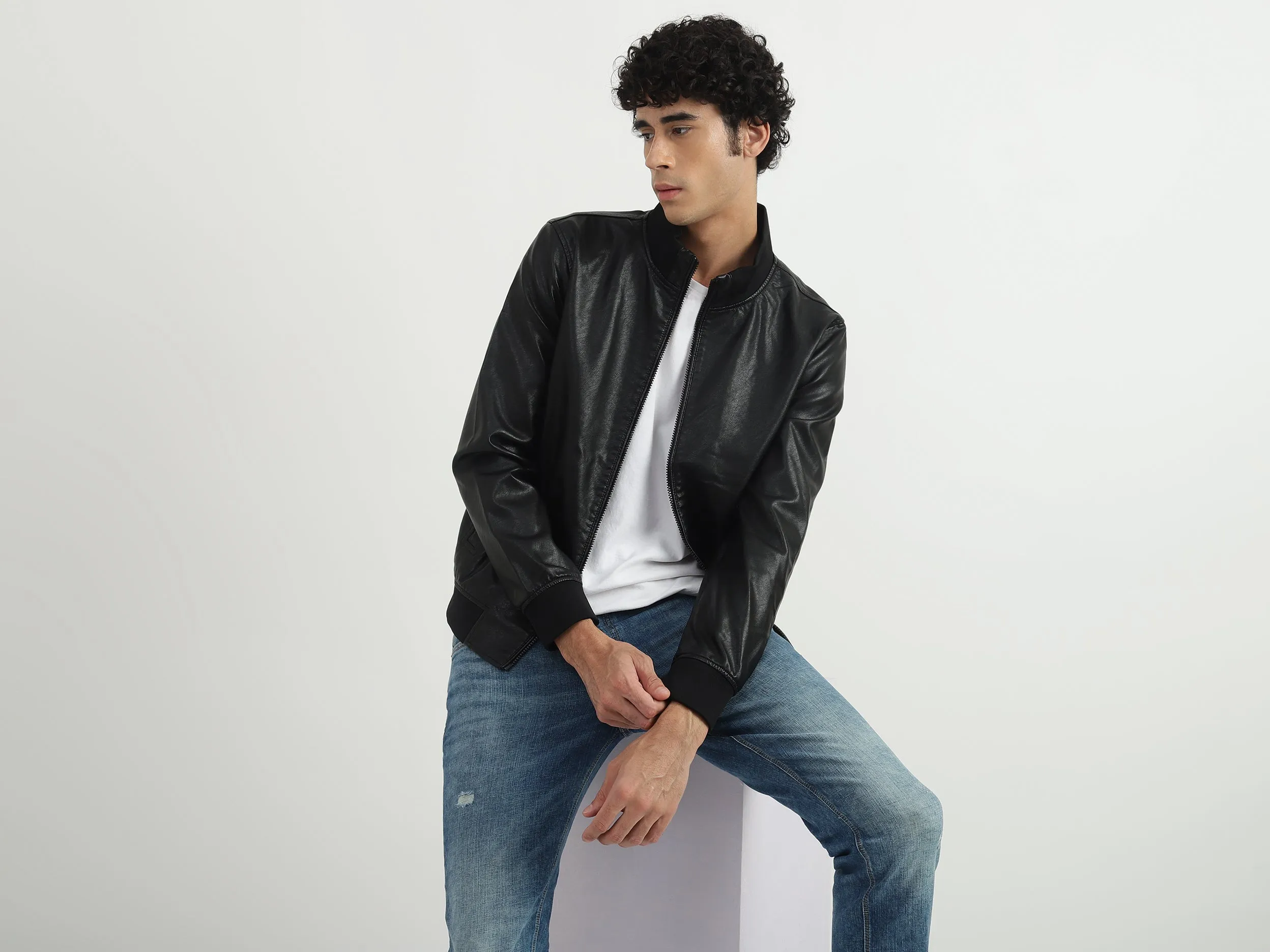 Men Solid High Neck Jacket