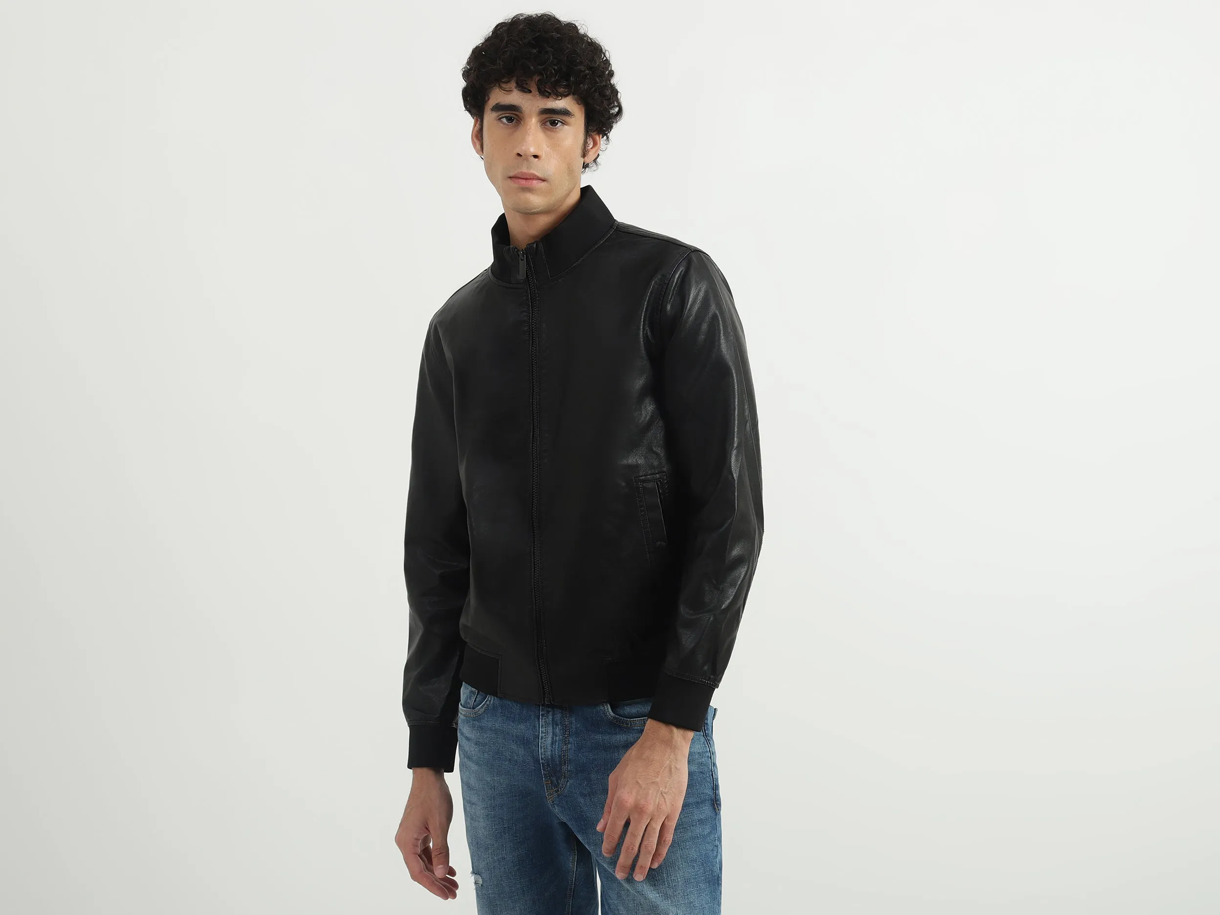 Men Solid High Neck Jacket