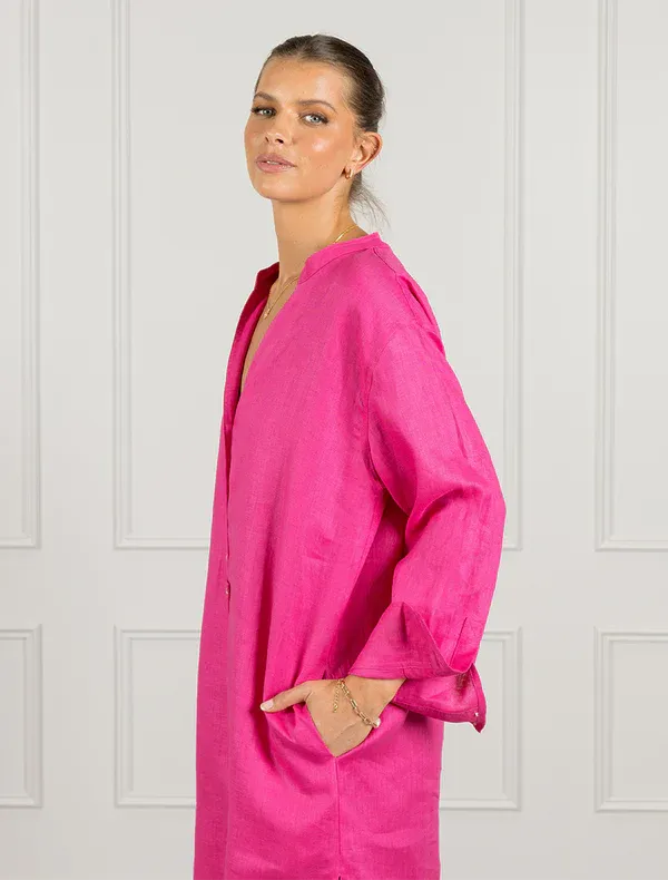 Mila Linen Dress -  Fuchsia