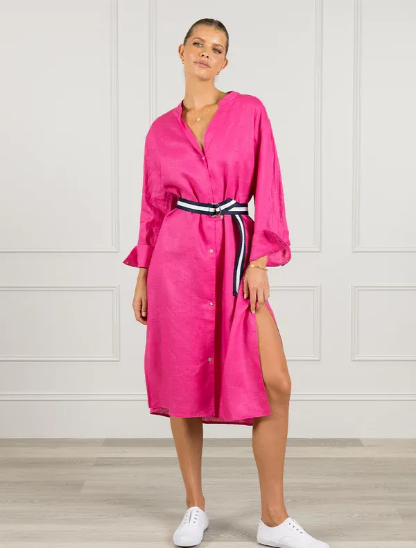 Mila Linen Dress -  Fuchsia