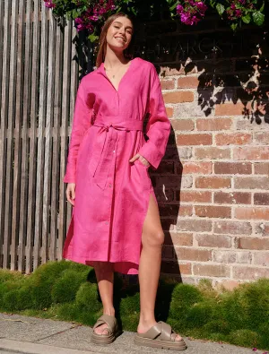Mila Linen Dress -  Fuchsia