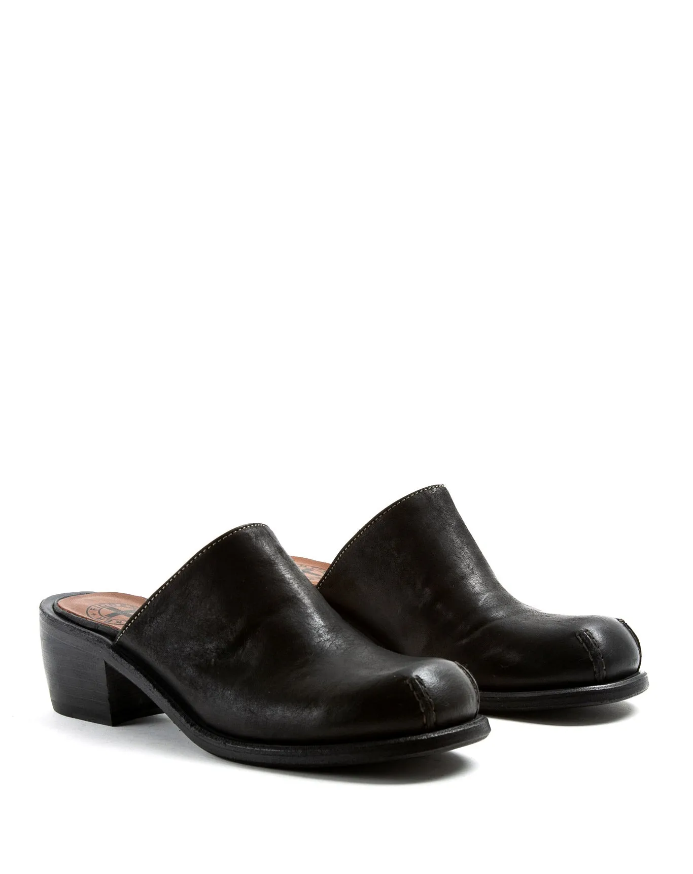 MIND Black Leather Clogs