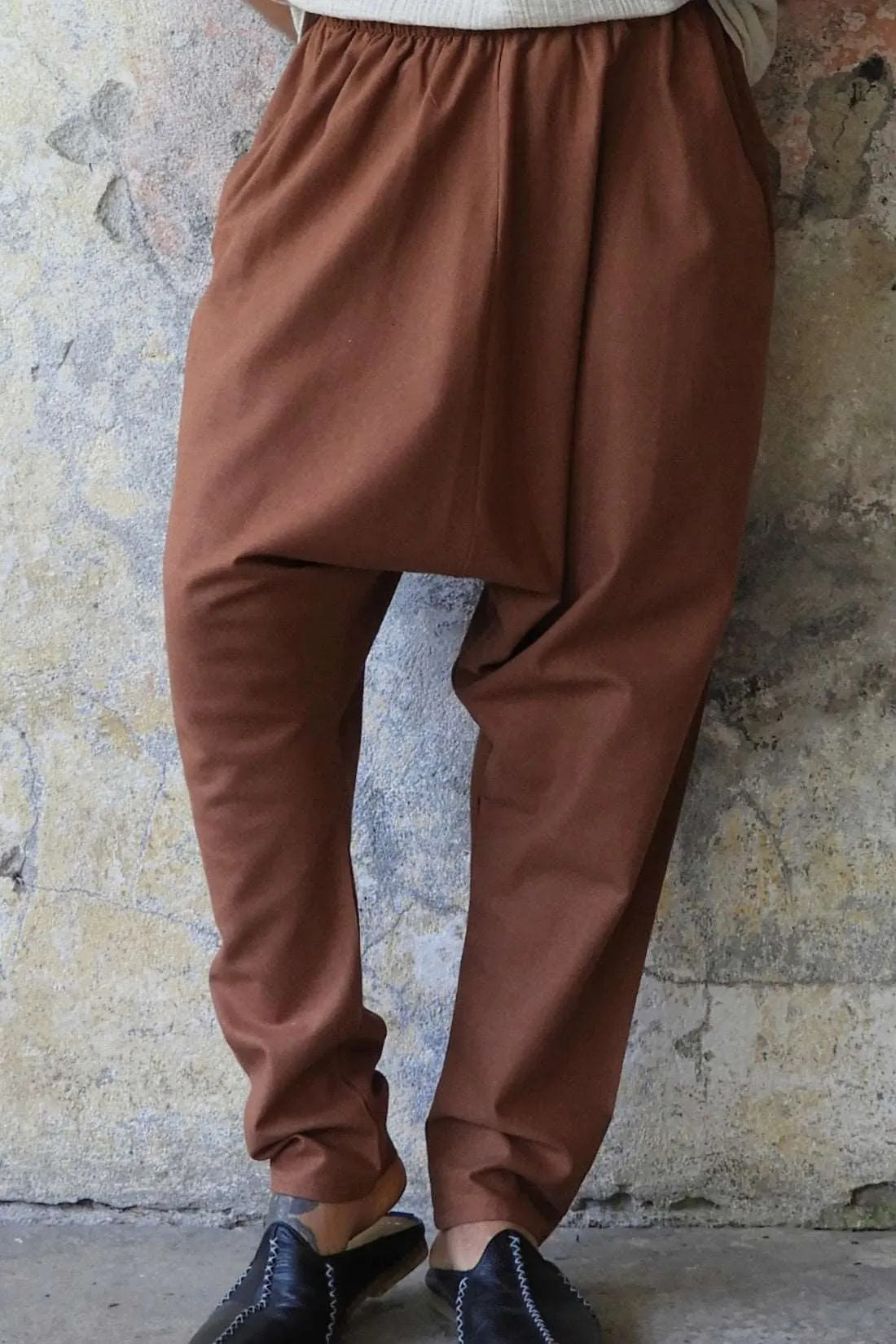 MOON Gender Neutral Linen Blend Harem Pants (Dark Gray, Brown)