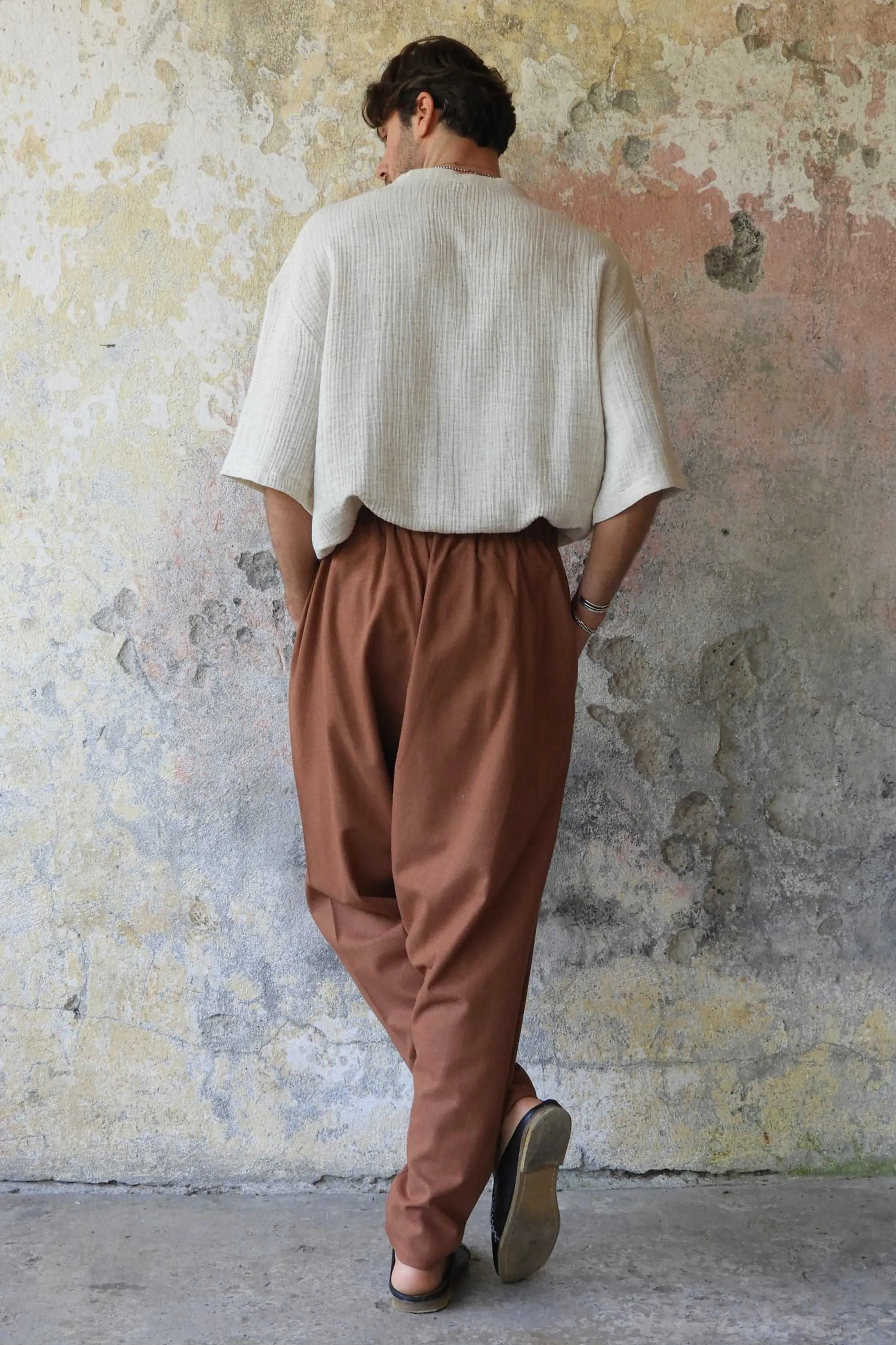 MOON Gender Neutral Linen Blend Harem Pants (Dark Gray, Brown)