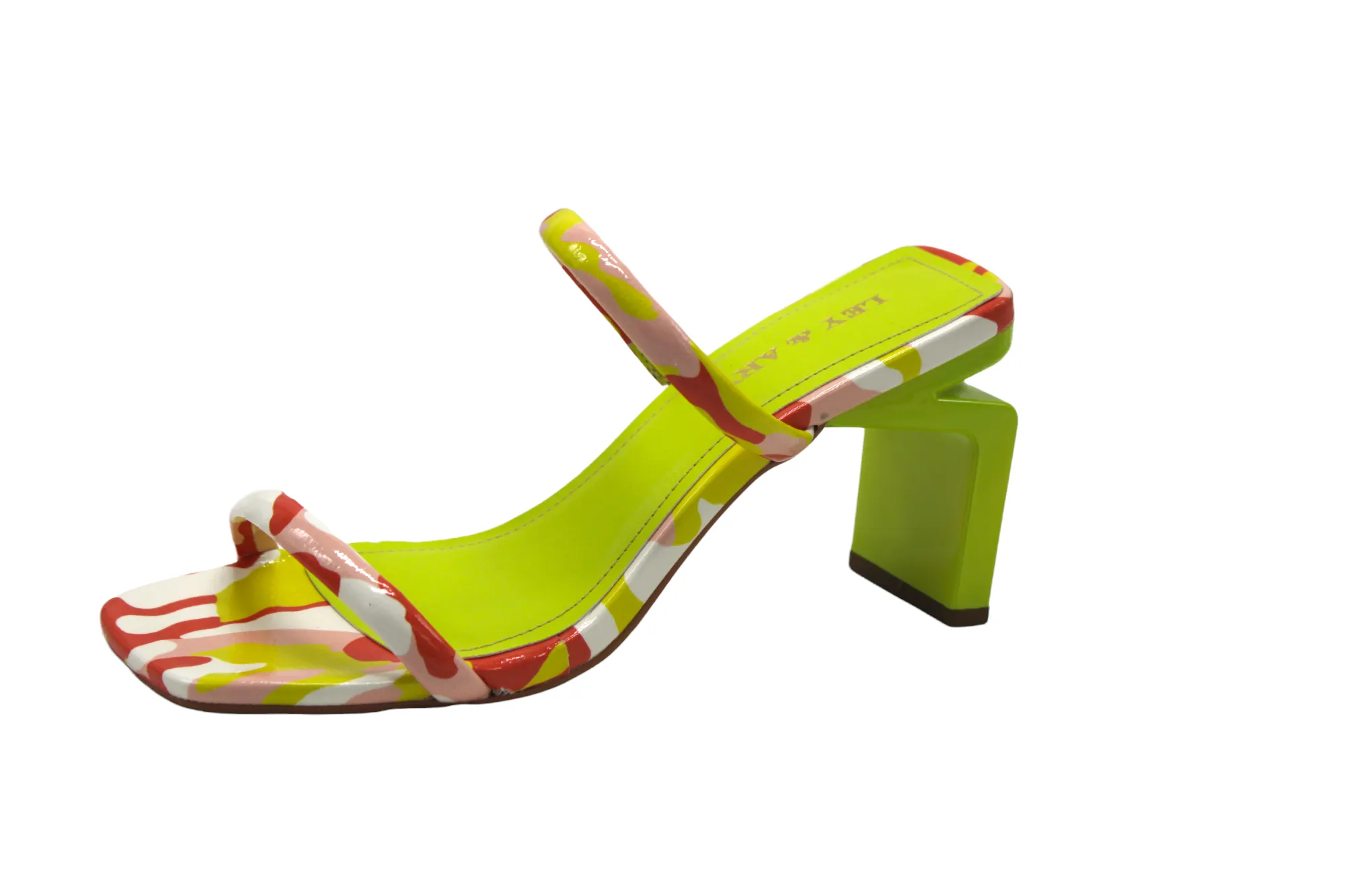 Multicolored Camo Slip On Heeled Sandals