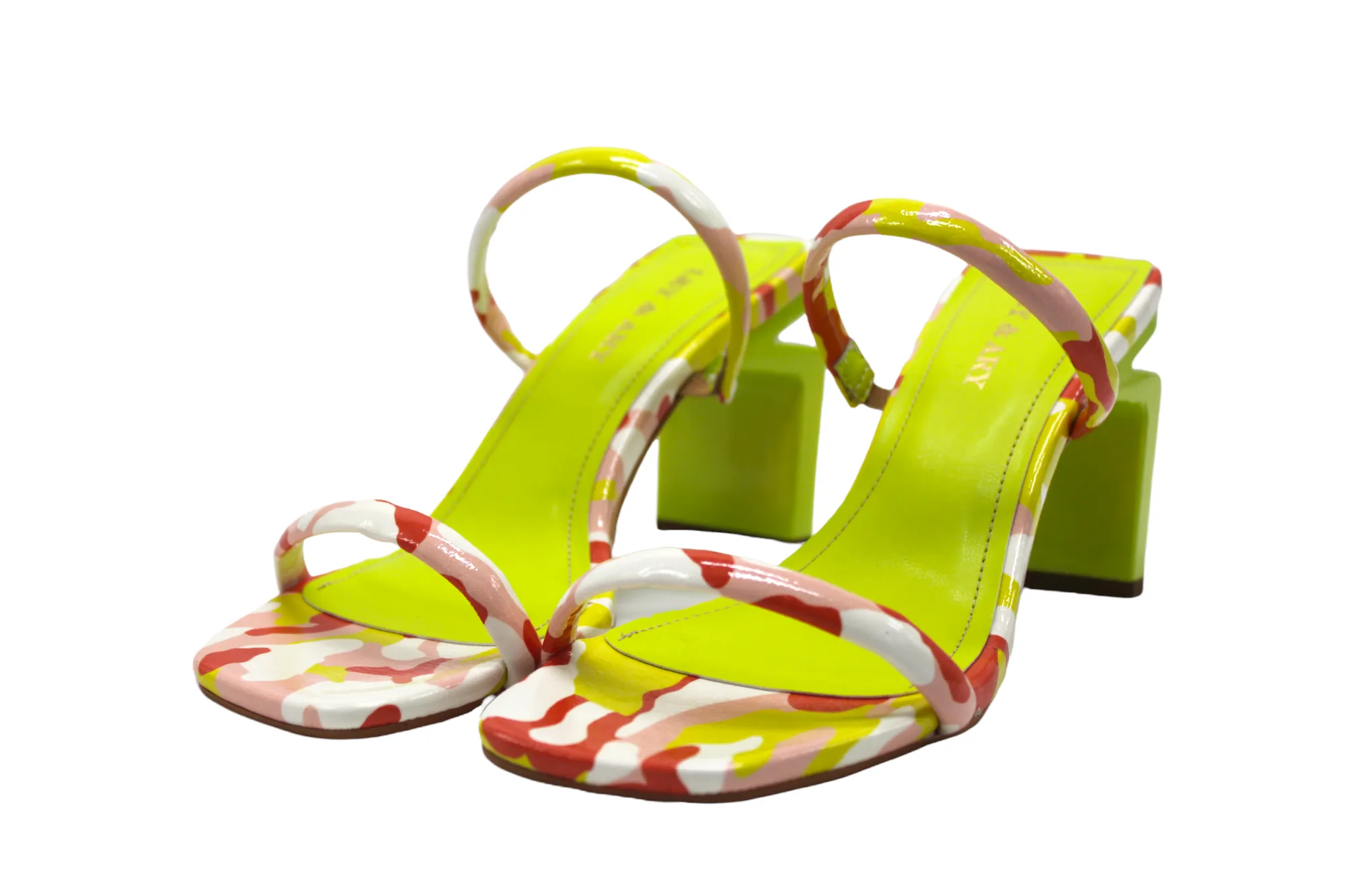 Multicolored Camo Slip On Heeled Sandals