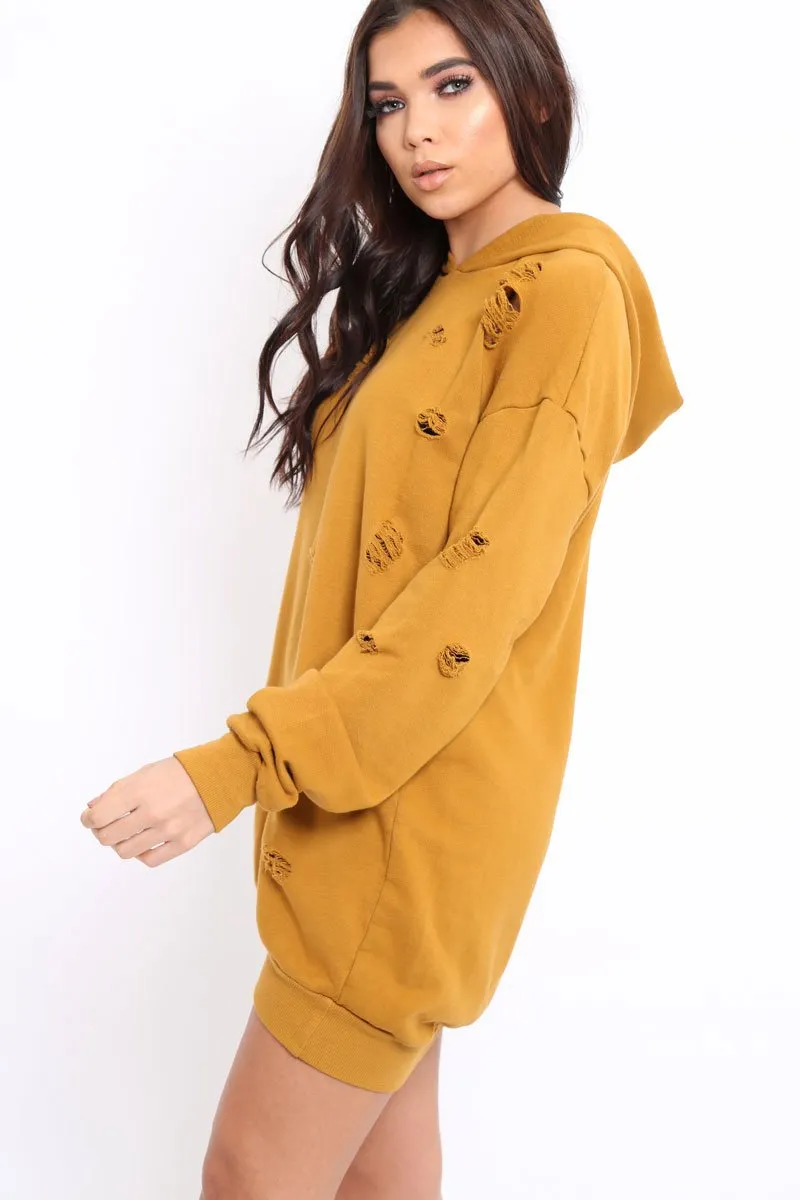 Mustard Distressed Oversized Hoodie - Khloe