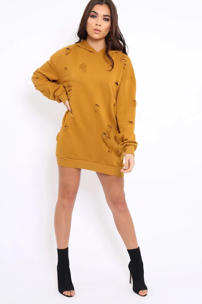 Mustard Distressed Oversized Hoodie - Khloe
