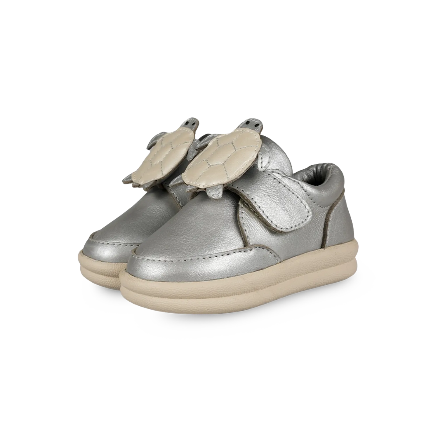 Nellu Sneakers | Shimmer Turtle | Silver Grey Metallic Leather
