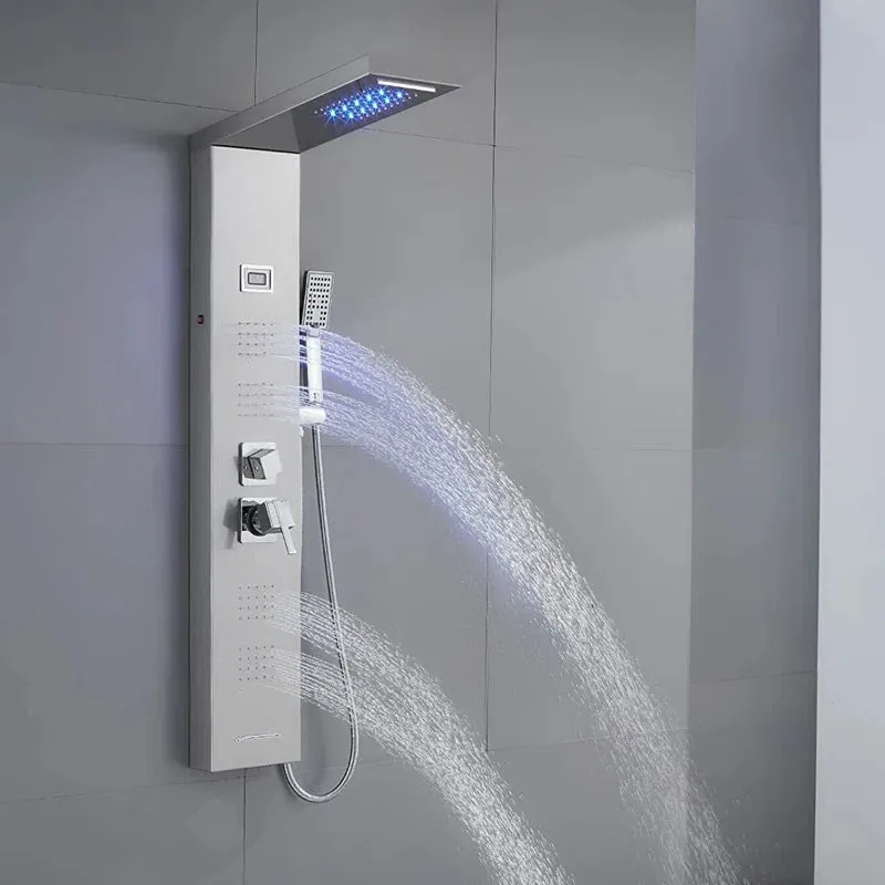 New in box! Wayfair Augusts 47'' Shower Panel with Fixed LED Lighted Shower Head, LED Temperature display Retails $329 
