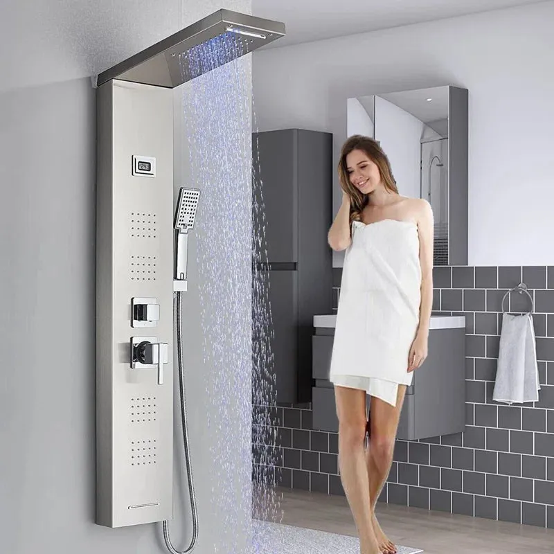 New in box! Wayfair Augusts 47'' Shower Panel with Fixed LED Lighted Shower Head, LED Temperature display Retails $329 