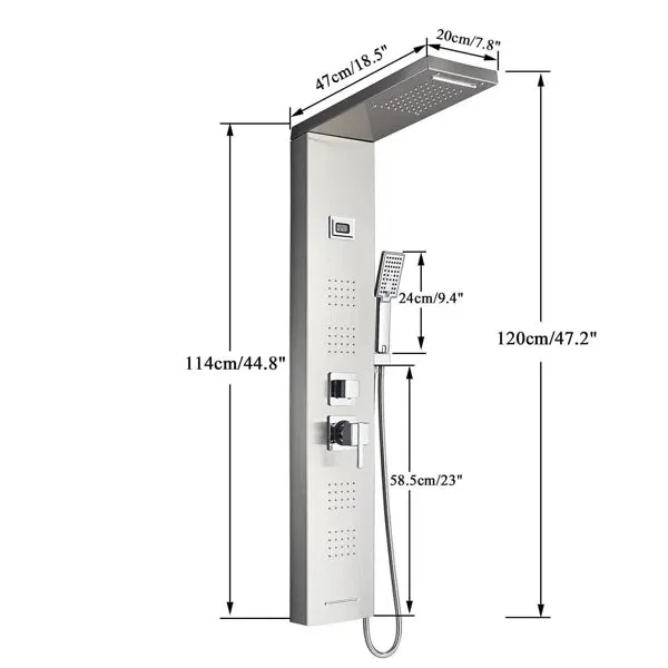 New in box! Wayfair Augusts 47'' Shower Panel with Fixed LED Lighted Shower Head, LED Temperature display Retails $329 