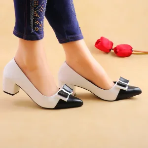 Ostrow White & Black block Heeled Pumps