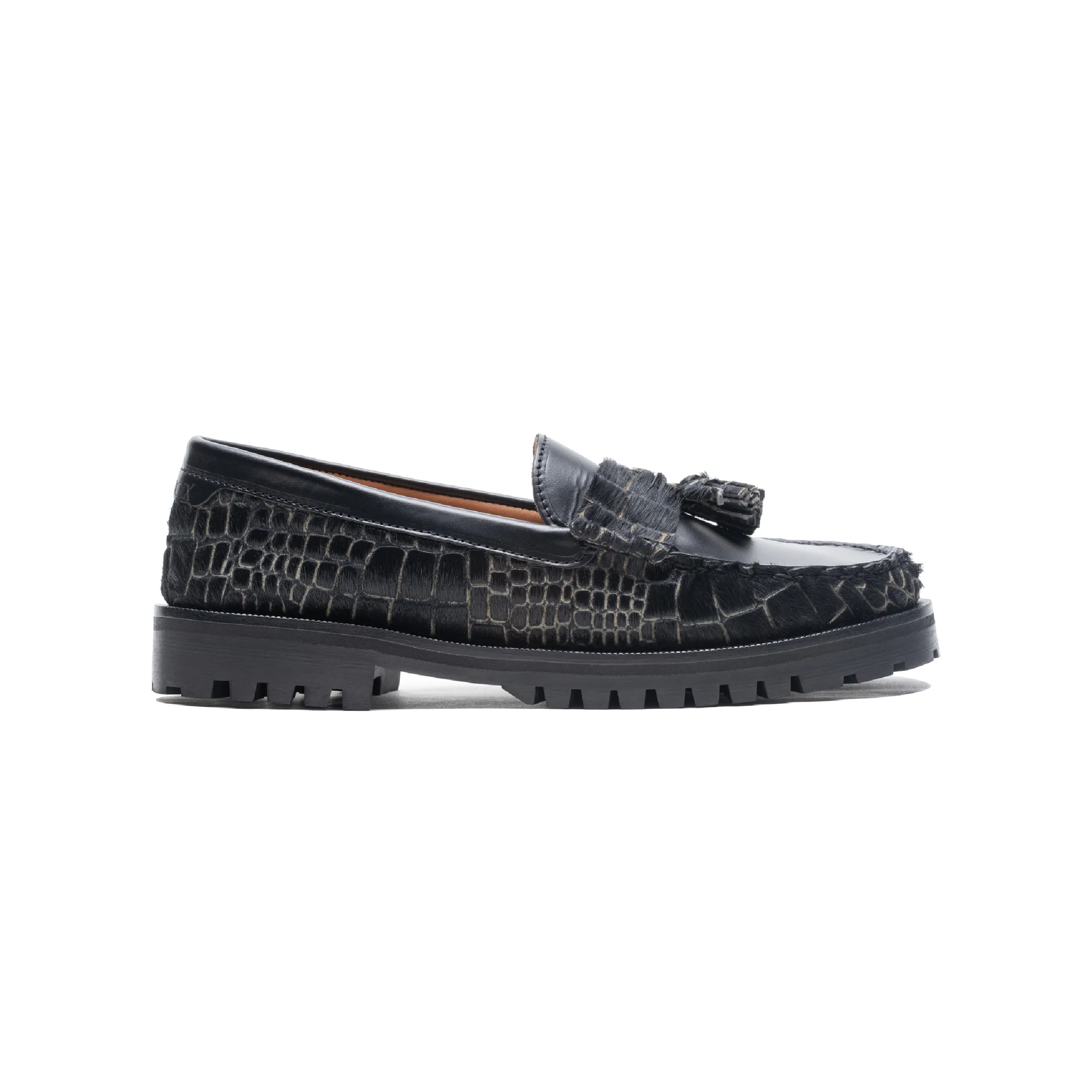 Penny Chunky Loafer Croco Black