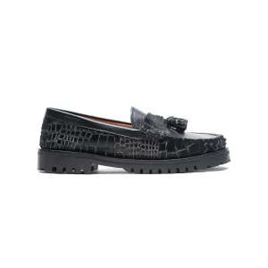 Penny Chunky Loafer Croco Black
