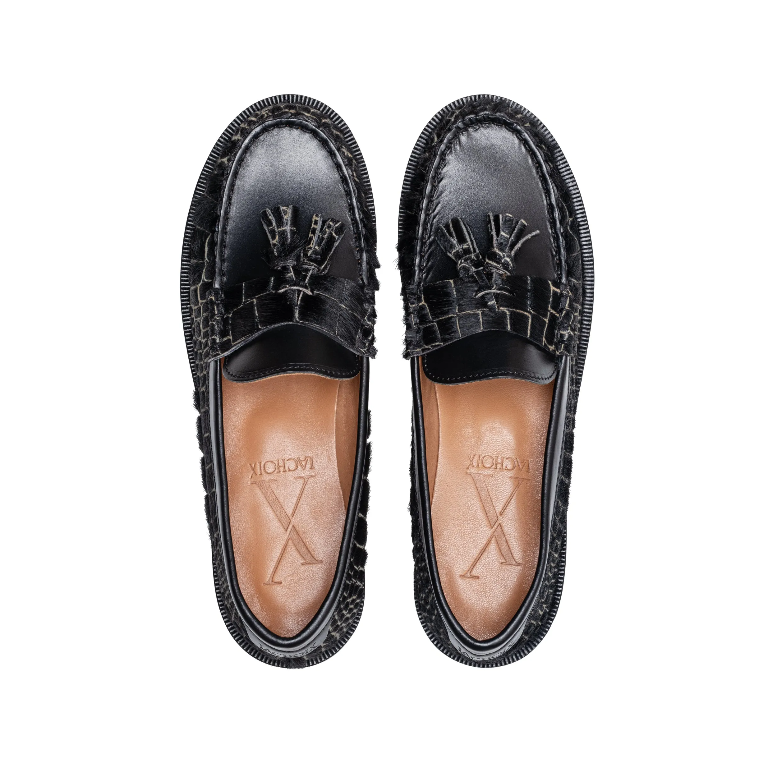 Penny Chunky Loafer Croco Black