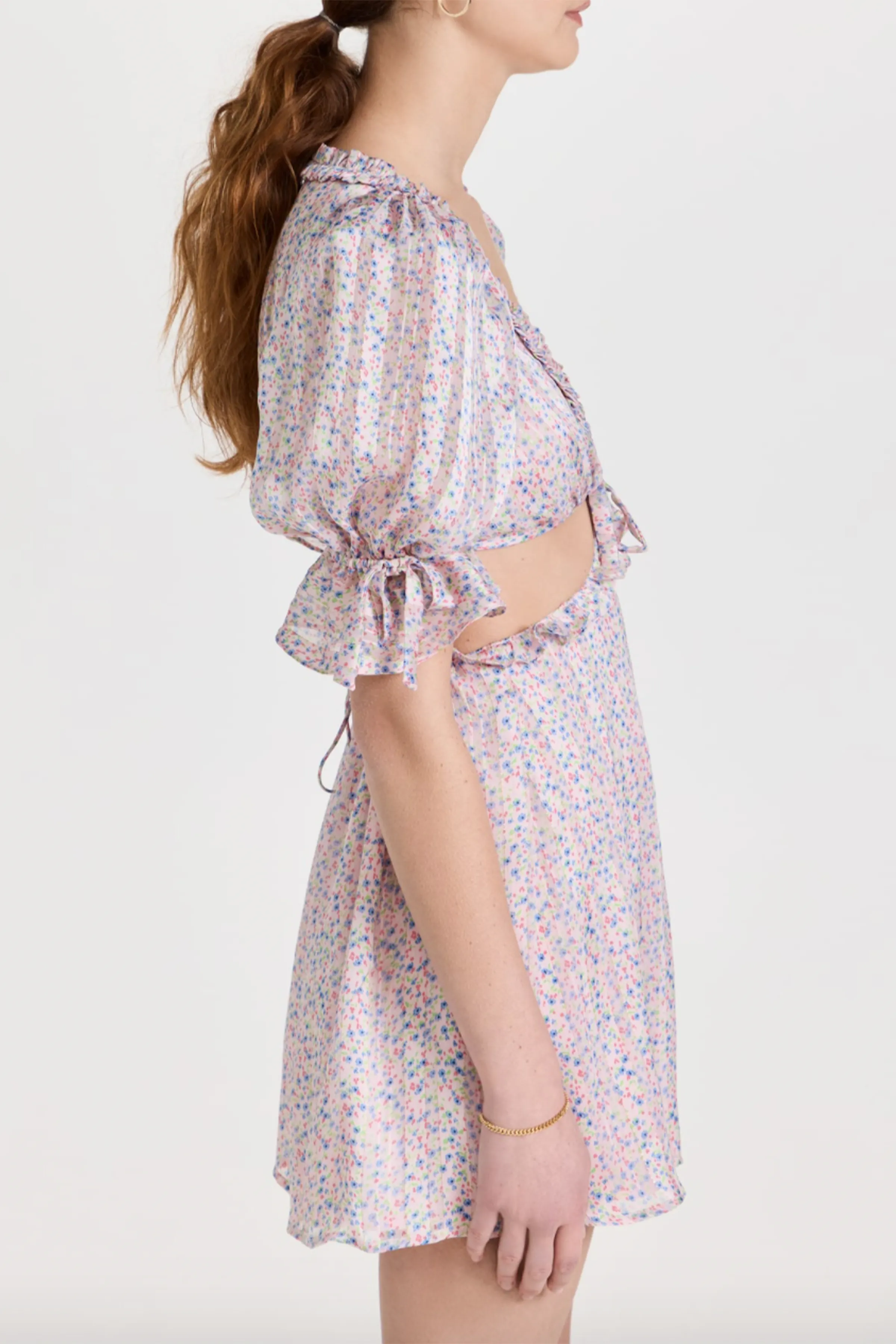 PHOEBE FLORAL-PRINT CUTOUT SATIN CHIFFON MINI DRESS