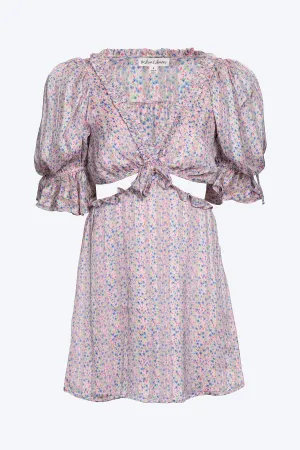 PHOEBE FLORAL-PRINT CUTOUT SATIN CHIFFON MINI DRESS