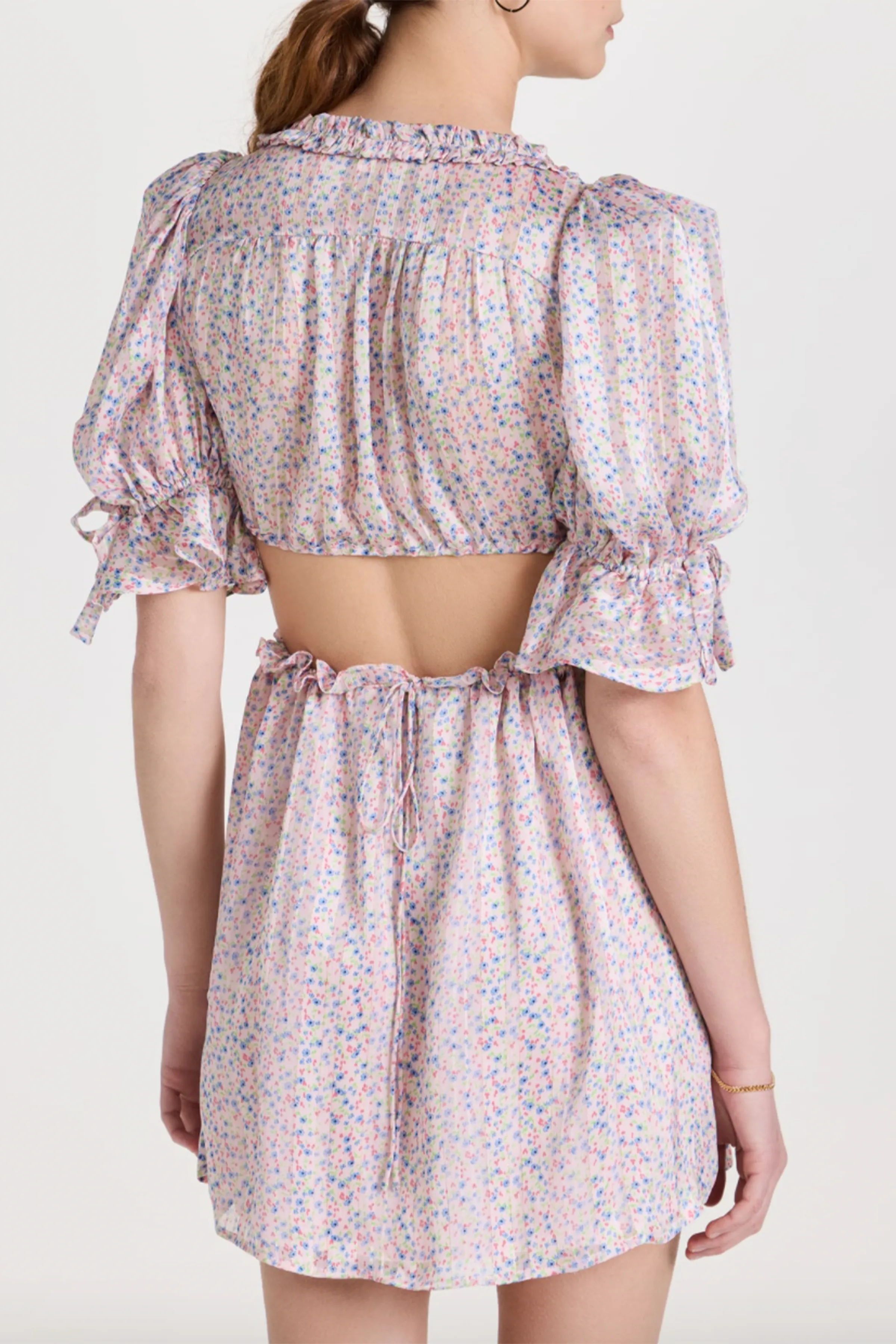 PHOEBE FLORAL-PRINT CUTOUT SATIN CHIFFON MINI DRESS
