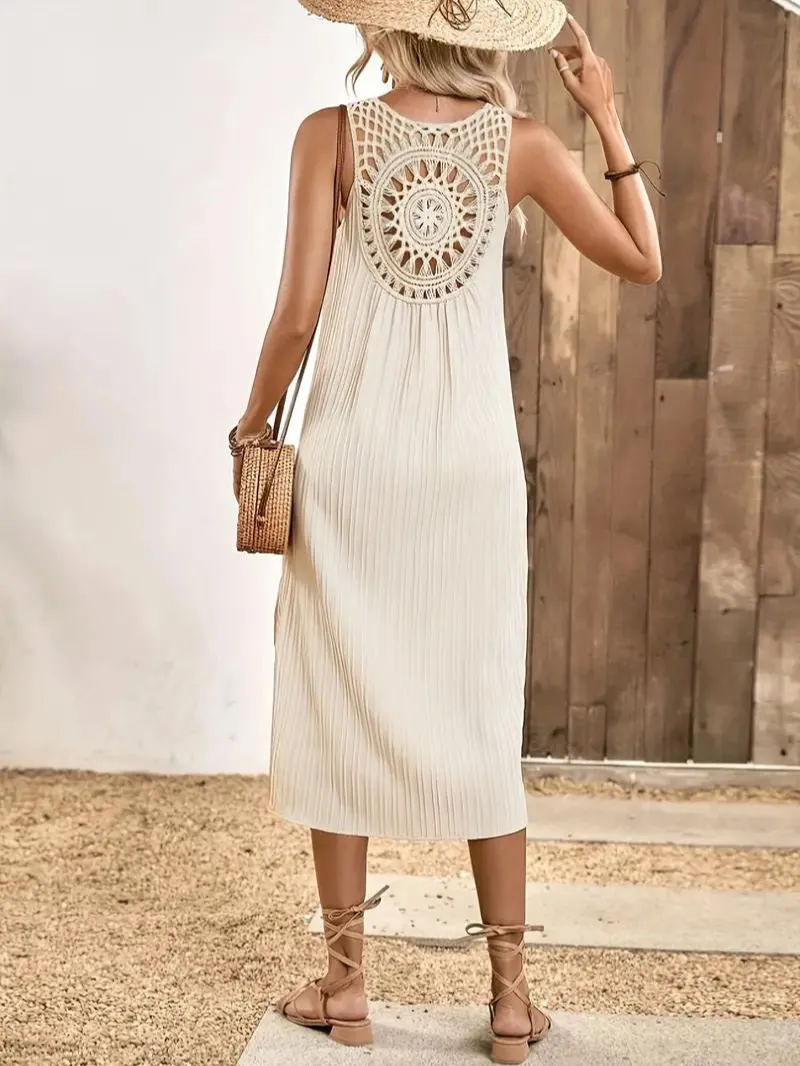 Pleated Midi Dress with Side Slit
