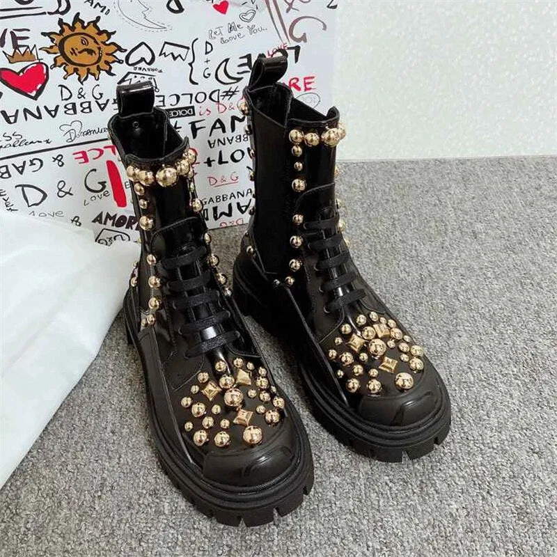 Popular Golden Rivets Ladies Ankle Martin Boots