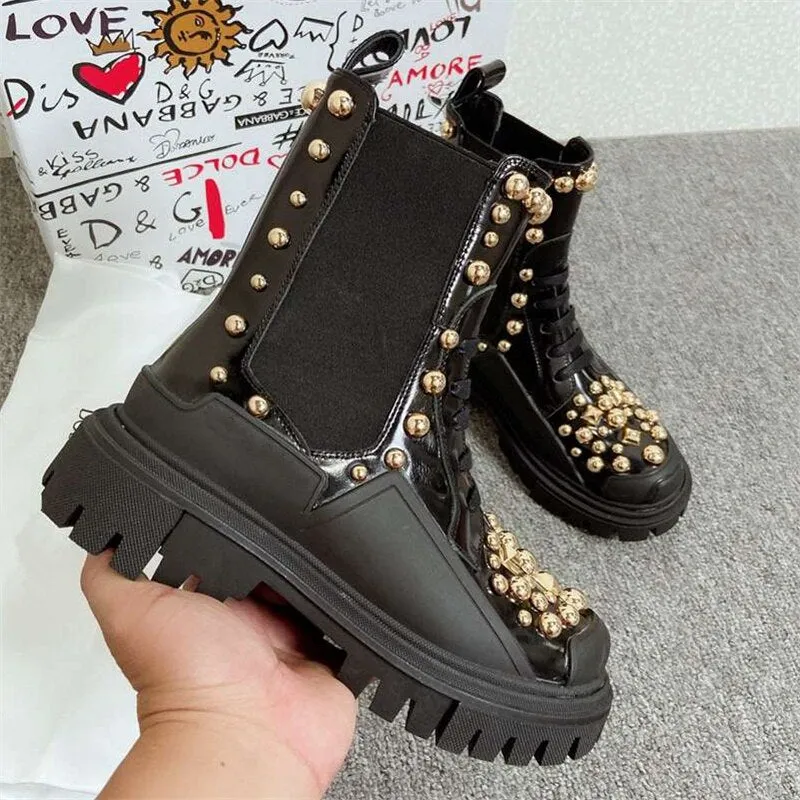 Popular Golden Rivets Ladies Ankle Martin Boots