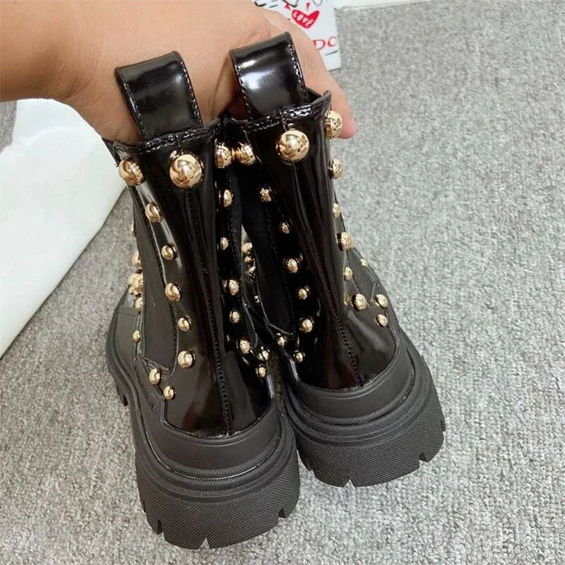 Popular Golden Rivets Ladies Ankle Martin Boots