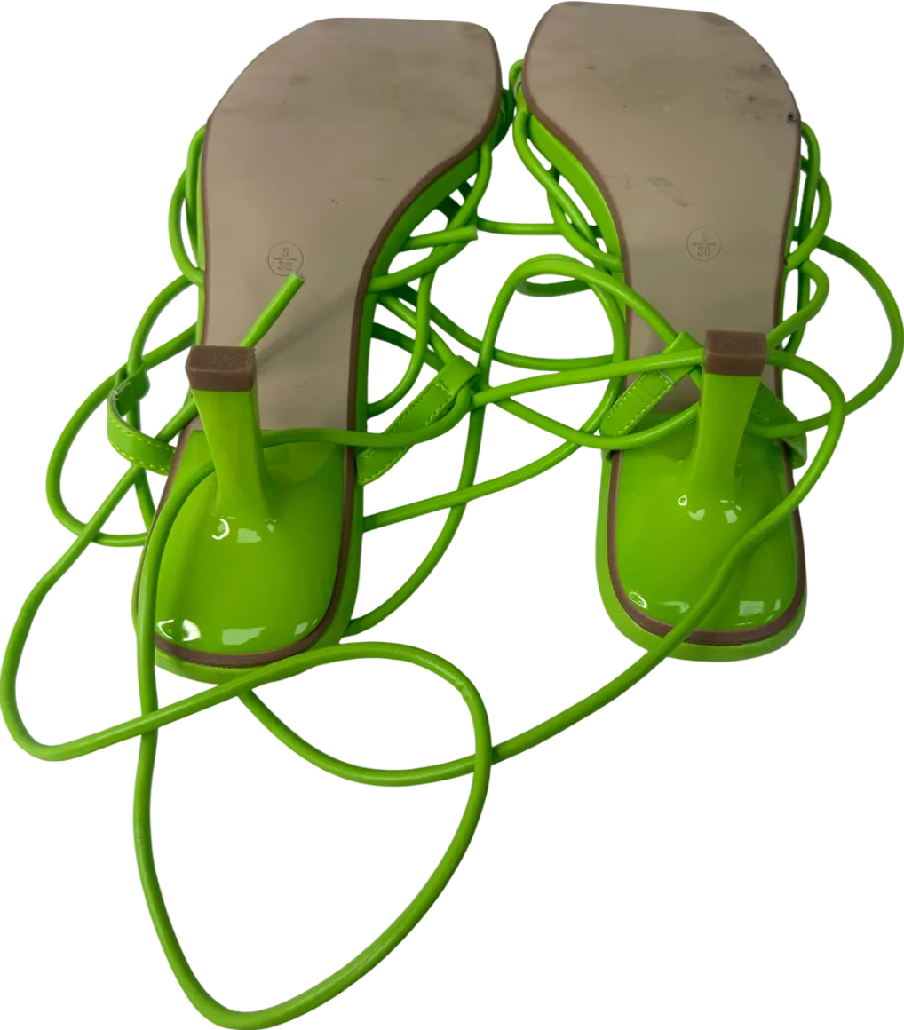 PrettyLittleThing Green Square Toe Lace Up Heeled Sandals UK 5 EU 38 👠