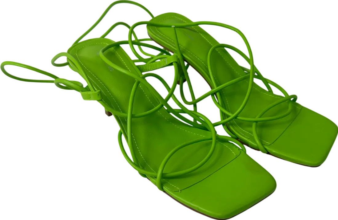 PrettyLittleThing Green Square Toe Lace Up Heeled Sandals UK 5 EU 38 👠