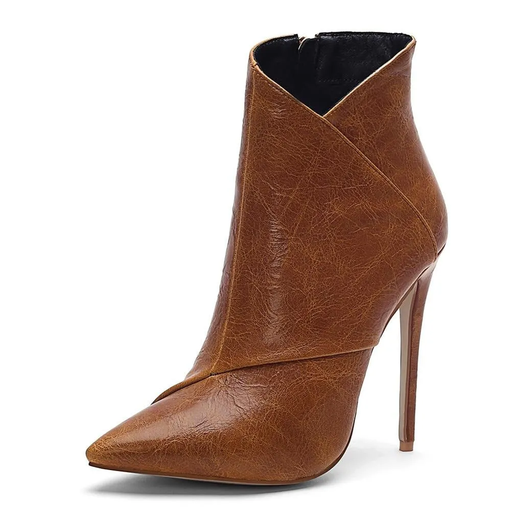 Quality Thin High Heels Faux Leather Zipper Boots Sexy Pointed Toe Black Stiletto Heels Ankle Booties Plus Size 34-45