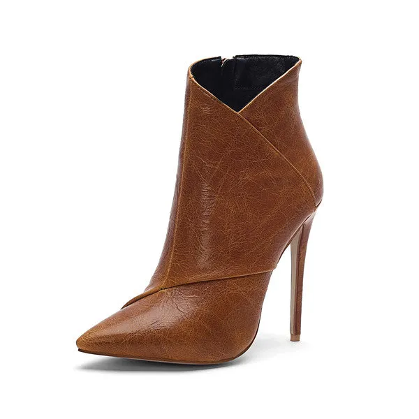 Quality Thin High Heels Faux Leather Zipper Boots Sexy Pointed Toe Black Stiletto Heels Ankle Booties Plus Size 34-45