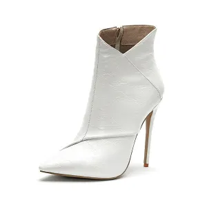 Quality Thin High Heels Faux Leather Zipper Boots Sexy Pointed Toe Black Stiletto Heels Ankle Booties Plus Size 34-45