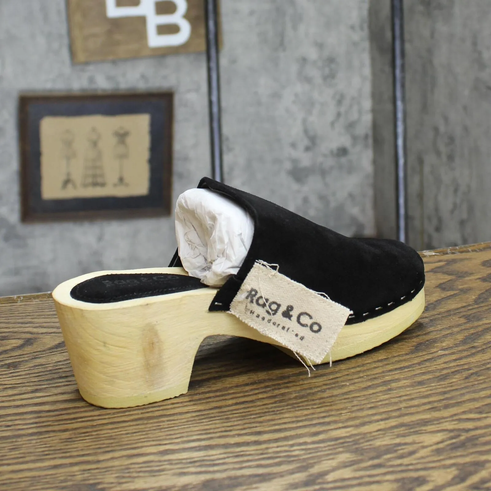 Rag & Co Darcie Suede Wood Clogs RCSH2242BLACK Black 6M