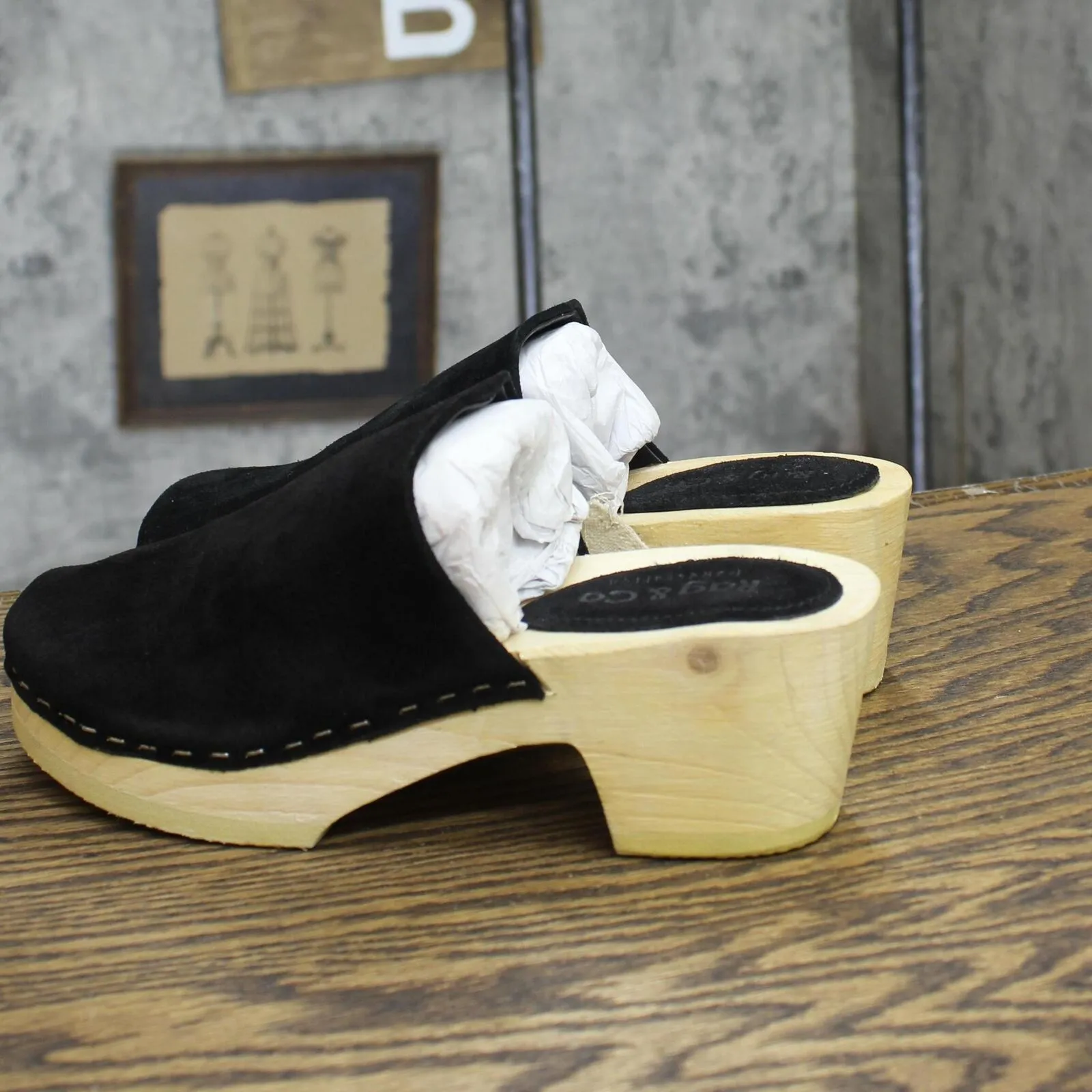 Rag & Co Darcie Suede Wood Clogs RCSH2242BLACK Black 6M