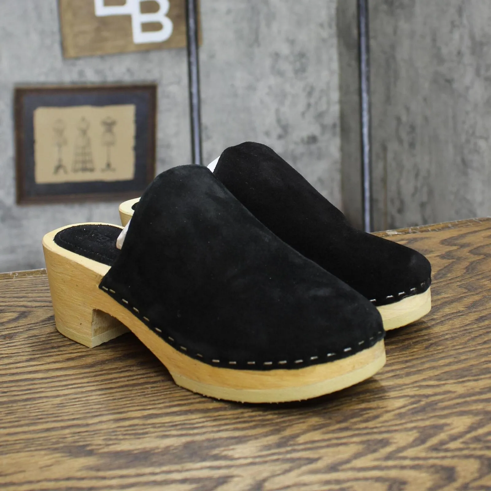 Rag & Co Darcie Suede Wood Clogs RCSH2242BLACK Black 6M