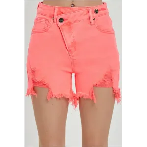RISEN Raw Hem Asymmetrical Waist Denim Shorts