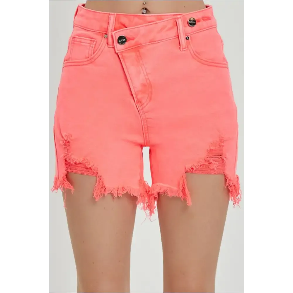 RISEN Raw Hem Asymmetrical Waist Denim Shorts