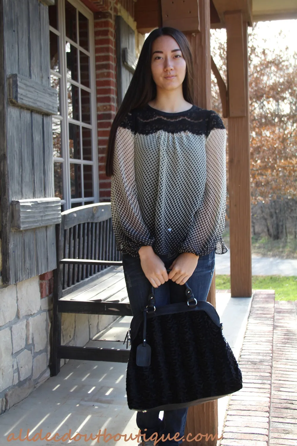 Ryu | Ivory and Black Polka Dots with Lace