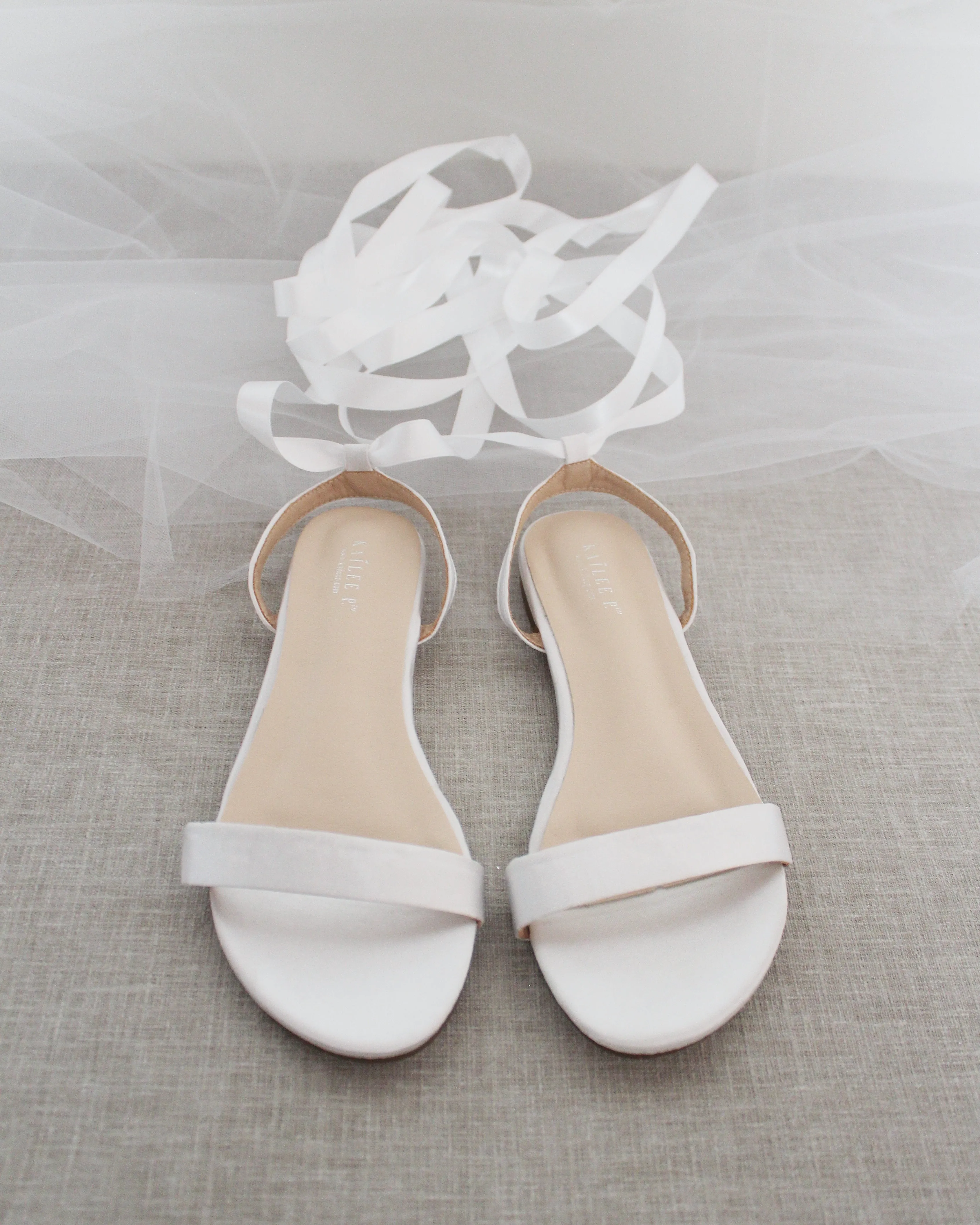Satin Flat Sandal with Ballerina Lace Up