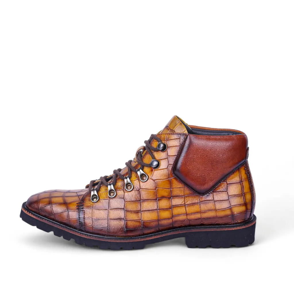 Savoy Chukka Boots in Curry Croco Leather