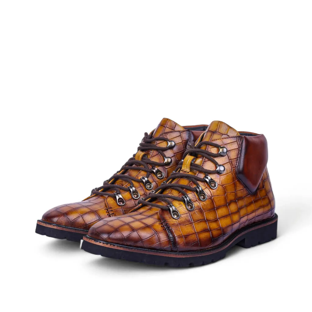 Savoy Chukka Boots in Curry Croco Leather