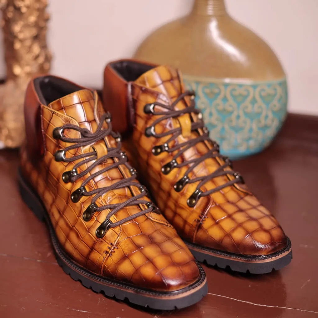 Savoy Chukka Boots in Curry Croco Leather