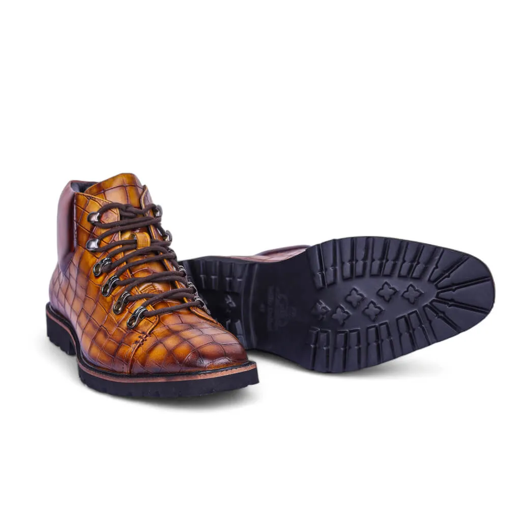 Savoy Chukka Boots in Curry Croco Leather